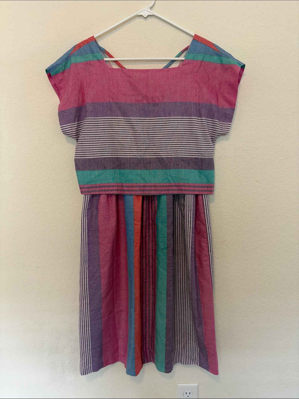 Girls' Striped Pink & Teal Casual Dress